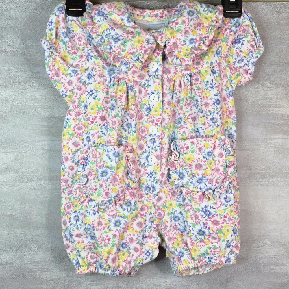 Vintage First Impressions Baby Girl Romper Ditsy Floral 3‐6MO Ruffle Pocket Snap